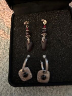 2 pairs of women's sterling Silver 1 Dangle Drop Earrings and silver loops .